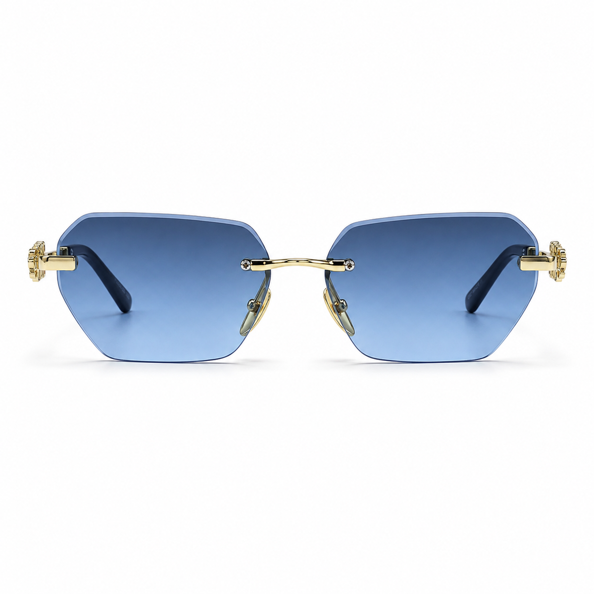 Premium Women’s Rimless Geometric Sunglasses – Gradient Lens Fashion Eyewear with Decorative Metal Temples