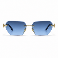 Premium Women’s Rimless Geometric Sunglasses – Gradient Lens Fashion Eyewear with Decorative Metal Temples