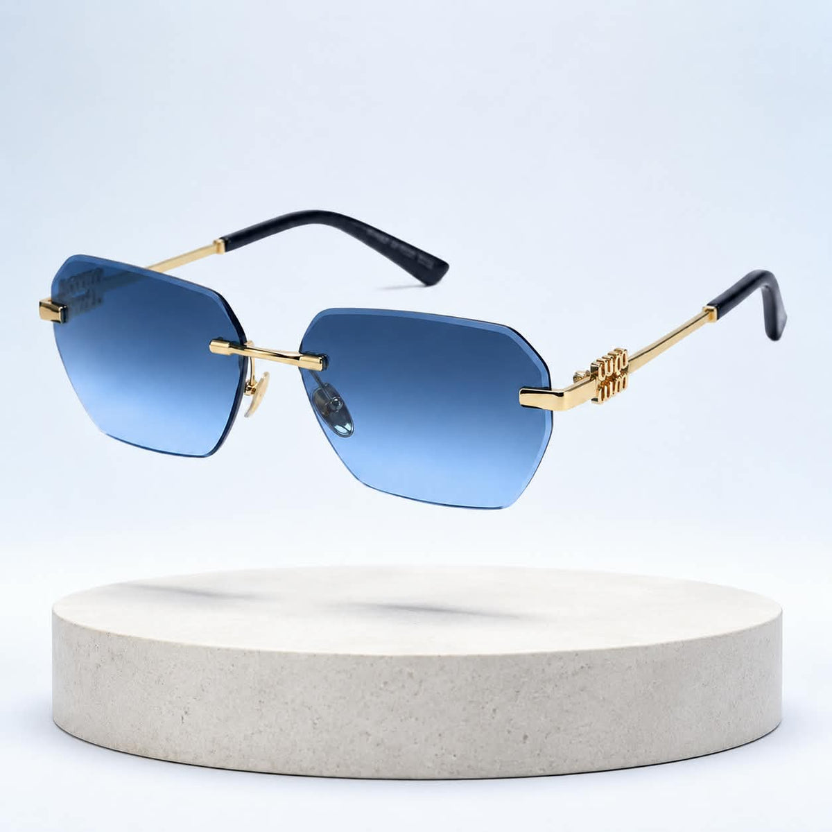 Premium Women’s Rimless Geometric Sunglasses – Gradient Lens Fashion Eyewear with Decorative Metal Temples