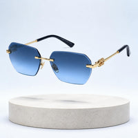 Premium Women’s Rimless Geometric Sunglasses – Gradient Lens Fashion Eyewear with Decorative Metal Temples