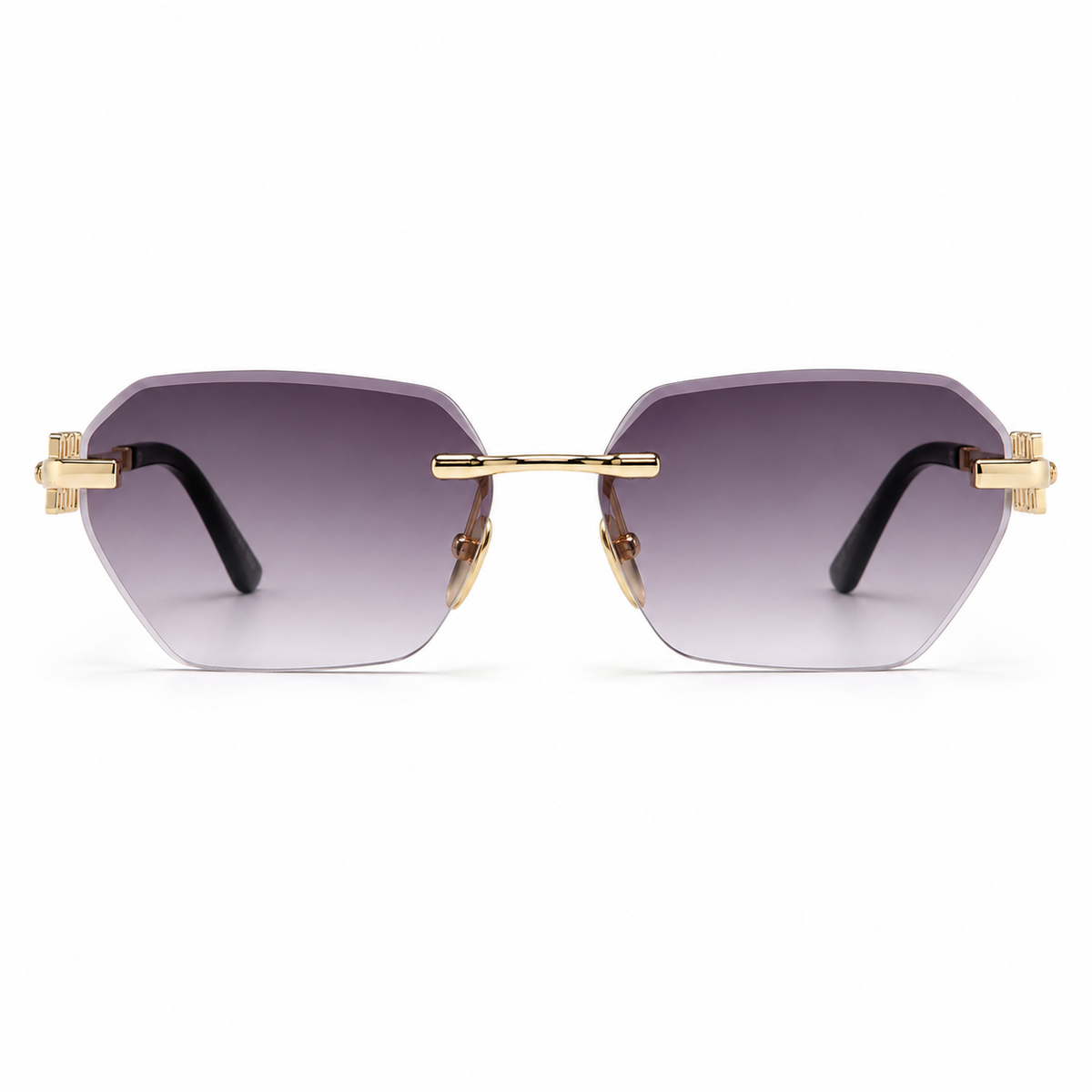 Premium Women’s Rimless Geometric Sunglasses – Gradient Lens Fashion Eyewear with Decorative Metal Temples