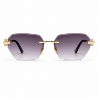 Premium Women’s Rimless Geometric Sunglasses – Gradient Lens Fashion Eyewear with Decorative Metal Temples