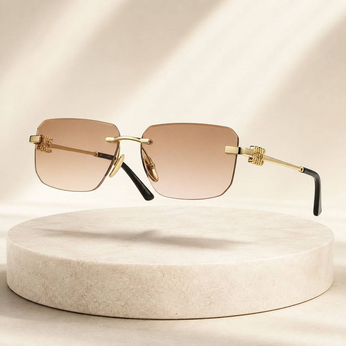Premium Rimless Rectangular Sunglasses for Women – Elegant Metal Temple Fashion Eyewear