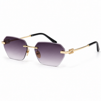 Premium Women’s Rimless Geometric Sunglasses – Gradient Lens Fashion Eyewear with Decorative Metal Temples