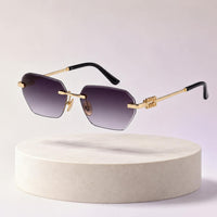 Premium Women’s Rimless Geometric Sunglasses – Gradient Lens Fashion Eyewear with Decorative Metal Temples